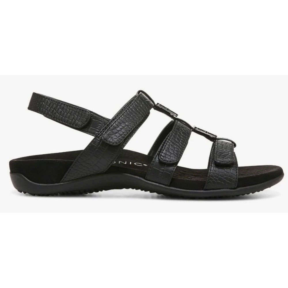Vionic Amber Black Croc Embossed Adjustable Sandals Women 8 Orthotic Support - Picture 2 of 11